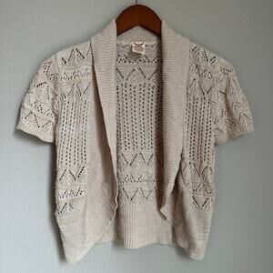 Vintage Faded Glory Open Knit Boho Cropped Cardigan Beige Cottagecore Fairycore